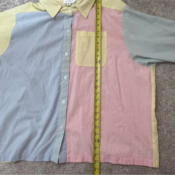 Mable Hazel Color Block Long Sleeve Button Down Shirt Relaxed Fit M/L Pastel - Picture 8 of 9